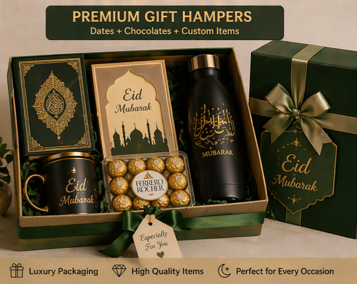 EID HAMPER (Dates + Chocolate + Customized items)