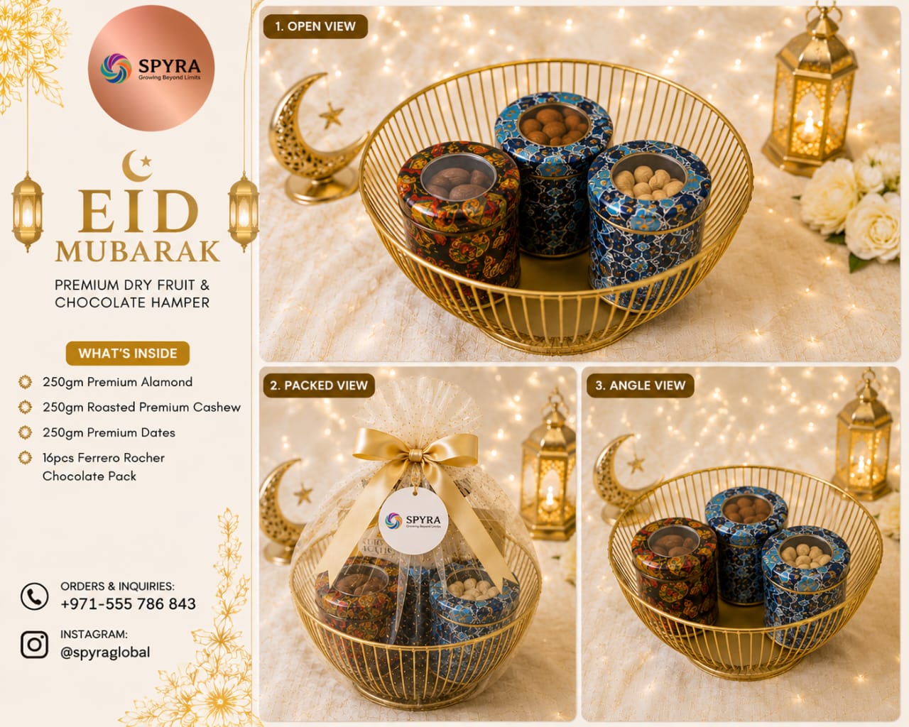 Eid Mubarak Luxury Dry Fruits & Chocolate Gift Hamper - Image 3