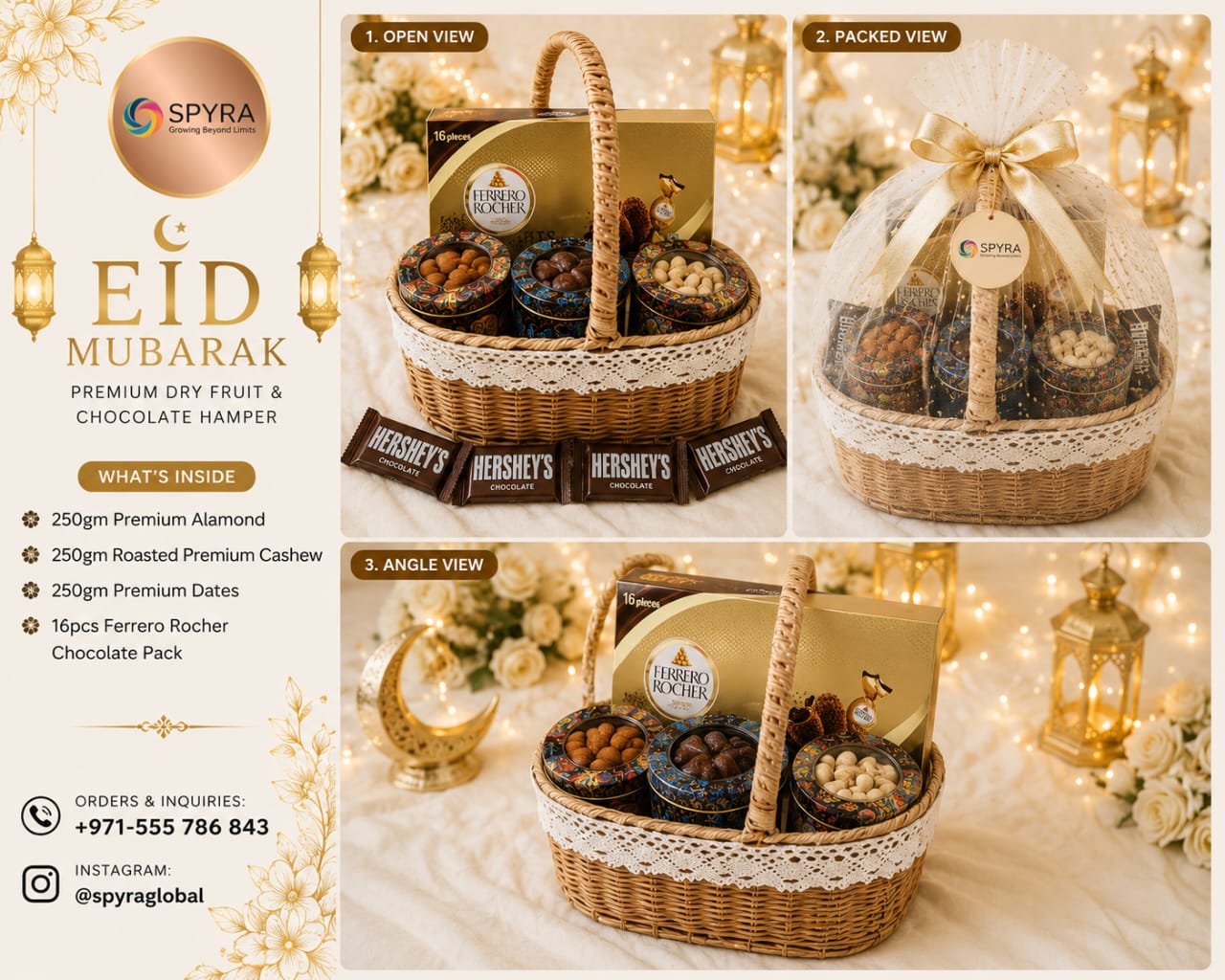 Eid Mubarak Premium Dry Fruits & Chocolate Gift Hamper - Image 3